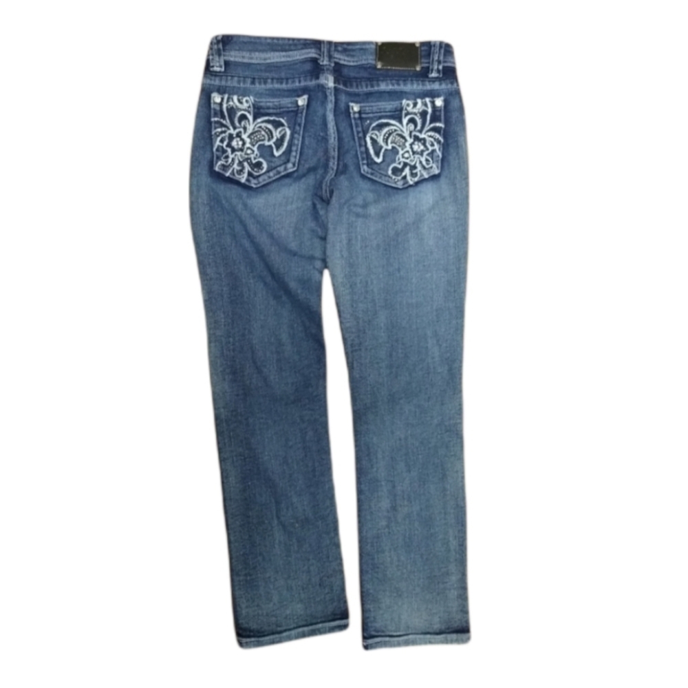 Red Rivet denim jeans with embellished pockets